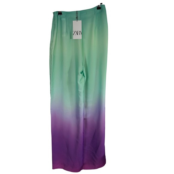 Zara Ombre Satin Pants High Waist Wide Leg Flowy Mint Purple Side Zip XS NWT - Picture 11 of 15